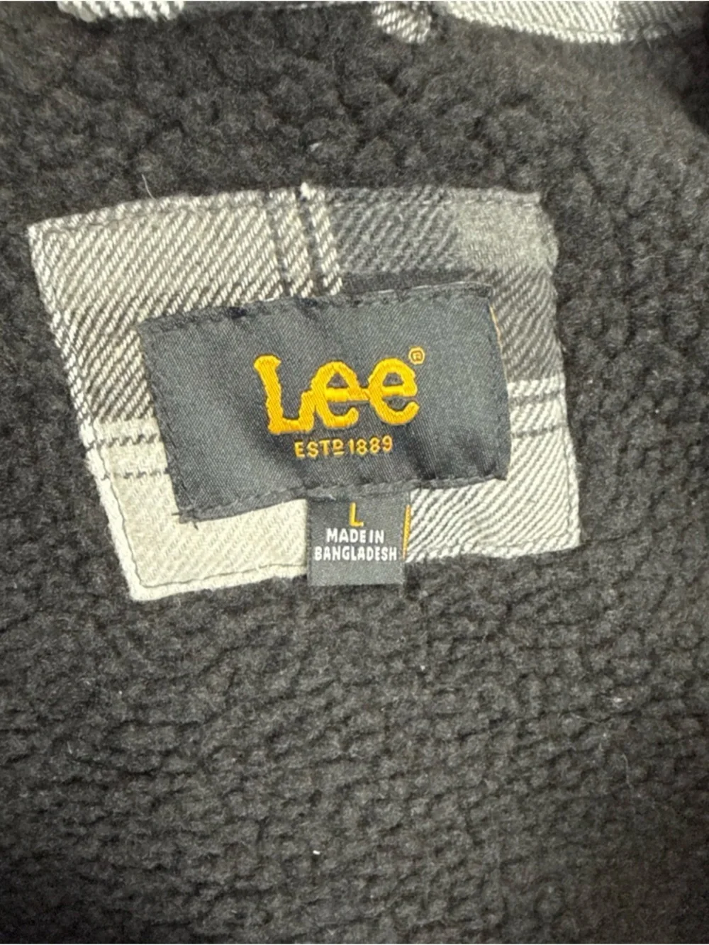 Lee Men’s Sherpa Lined Black/grey Plaid Button Up Shirt Jacket Size L NEW $70